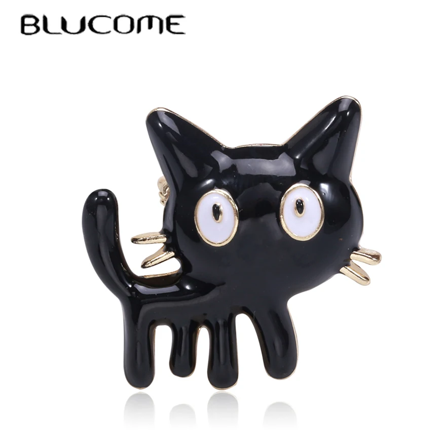 

Blucome Fashion Black Enamel Cut Cat Shape Brooch for Women Girls Kids Hats Collar Corsage Clothes Brooches Accessories