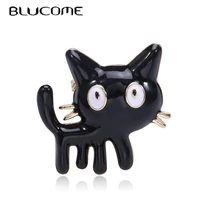 blucome fashion black enamel cut cat shape brooch for women girls kids hats collar corsage clothes brooches accessories