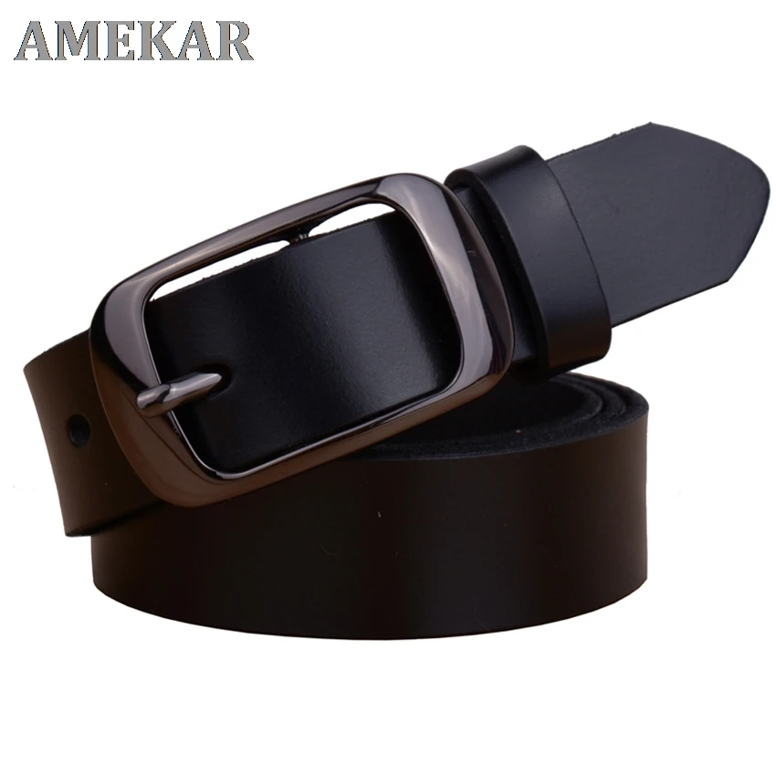 

Women Genuine Leather Pure Color Designer Belt High Quality Brief Business Pin Buckle Strap Fashion Cowskin Direct Factory