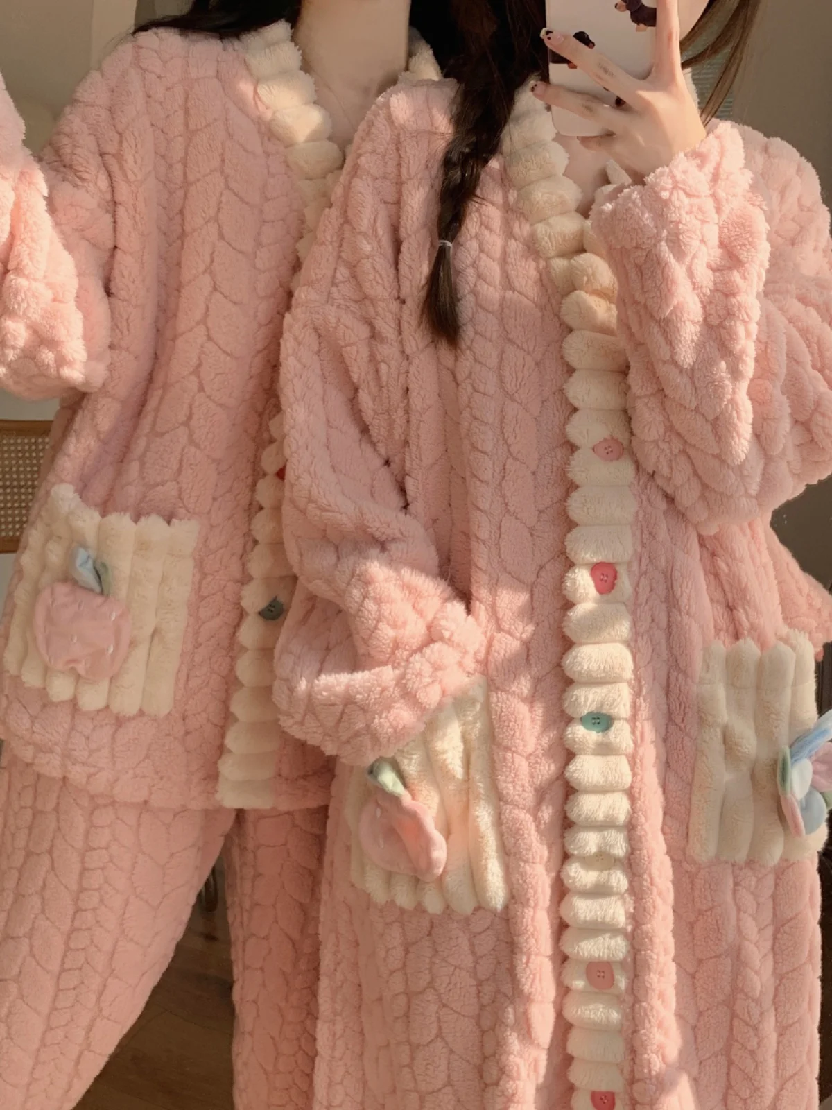 Coral Fleece Nightgown for Women Autumn and Winter Fleece-lined Thickened Flannel Japan fashion Bathrobe Materni Paj...