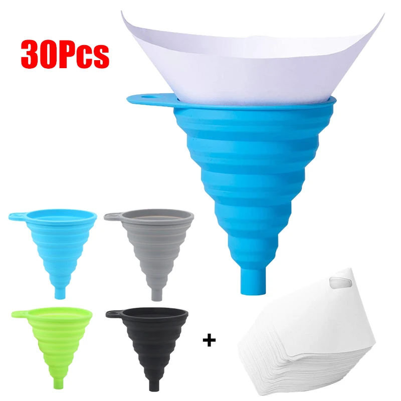 

30Pcs Paint Filter Paper with 1Pc Car Engine Funnel Fine Strainers Micron Sieve Filter Nylon Furniture Machinery Mesh Net