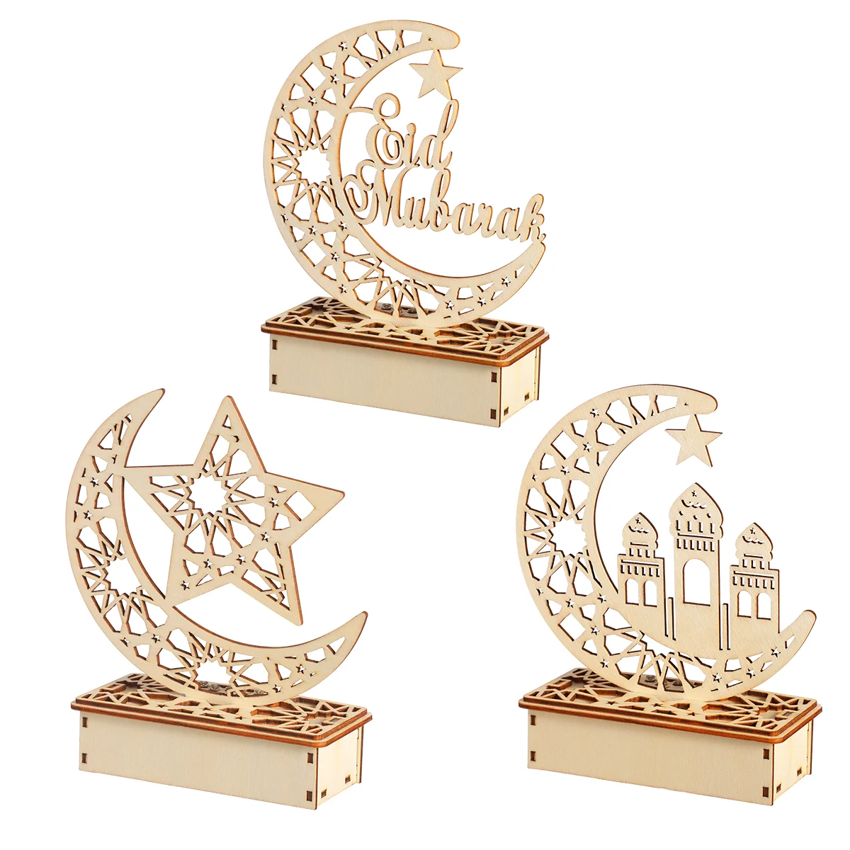 

Decoration Home Mubarak Decorative Night Lamp Dining Table Eid Star Light Wooden Kareem Lamp