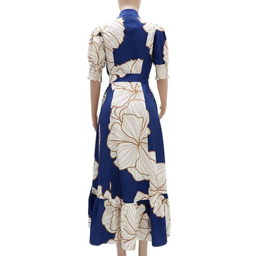 Платье-макси свободного кроя с отложным воротником и рукавами-фонариками