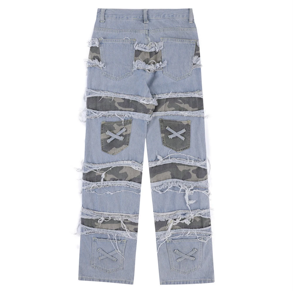 2023 Vintage Denim Pants Jeans Men Streetwear Retro Ripped Patch Hole Denim Pant Jeans HipHip Casual Joggers Trousers