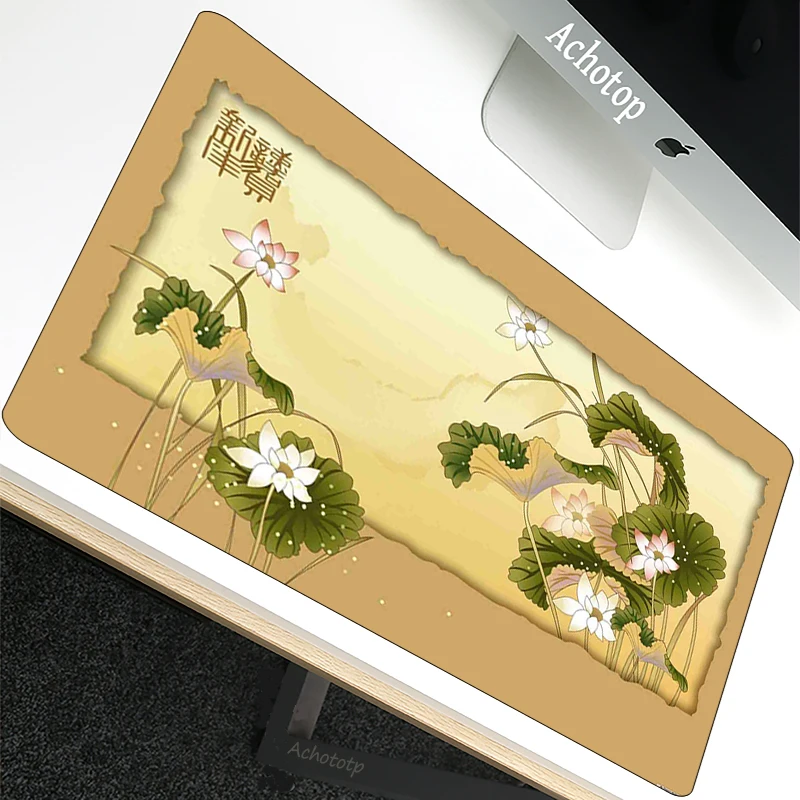 Sakura Chinese painting Large Mouse Pad Cute Laptop Pc Gamer Keyboard Mat XL Mousepad Edge White Tassel Rubber Table Mat for Pet enlarge