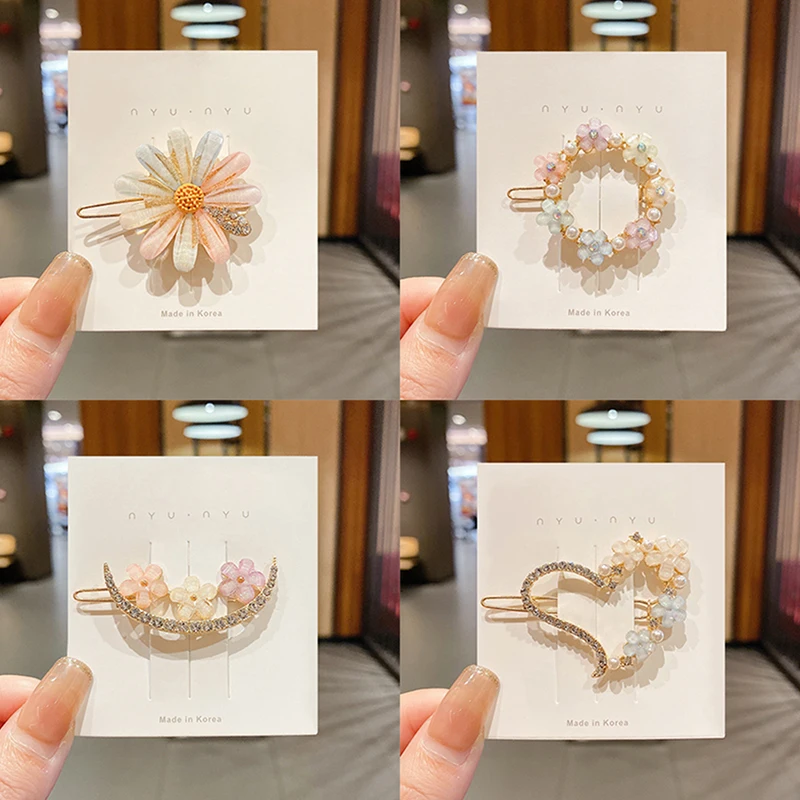 

1PC Girl Hair Clips Headwear Kids Hair Accessories Hair Claws Fashion Geometric Metal Rhinestone Barrettes Clip Hair Accessories