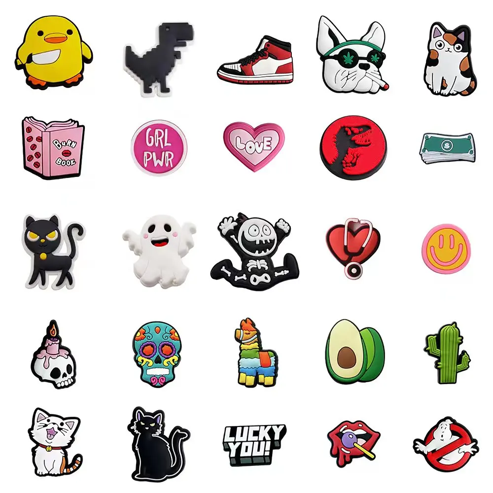 25pcs Fashion Anime Cute Halloween Cat Shoe Charms For Croc Sandals Unisex Shoe Decoration Kids Party Gifts