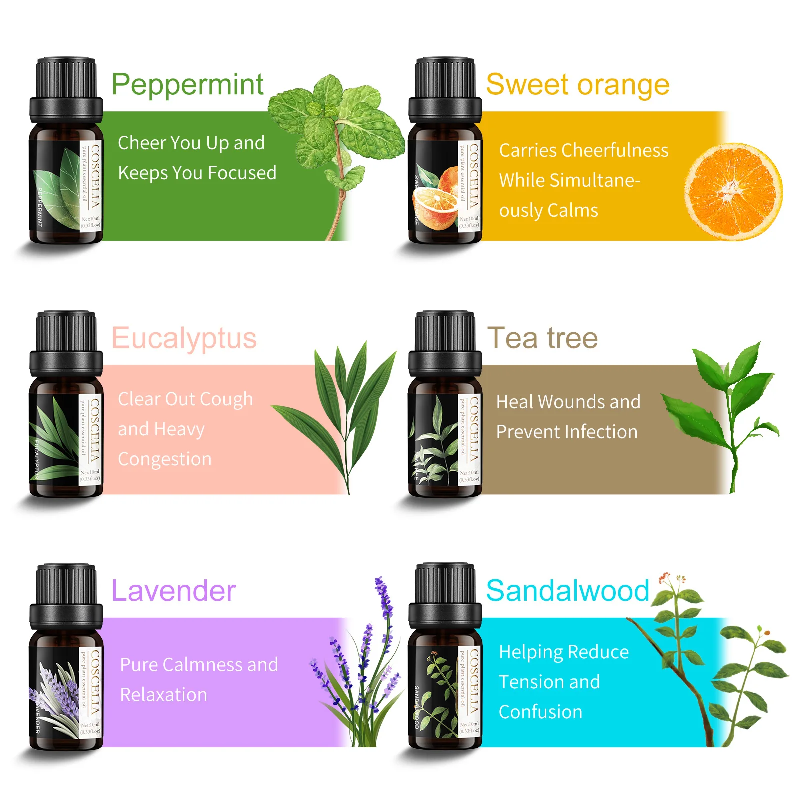 COSCELIA чистое растительное эфирное масло для увлажнителя диффузоры жасмин лаванда