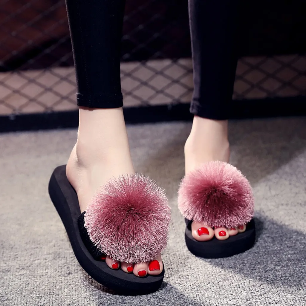 

Шлепанцы женские домашние на танкетке, утепленные пляжные сандалии, Нескользящие, меховые, летняя обувь, 2022