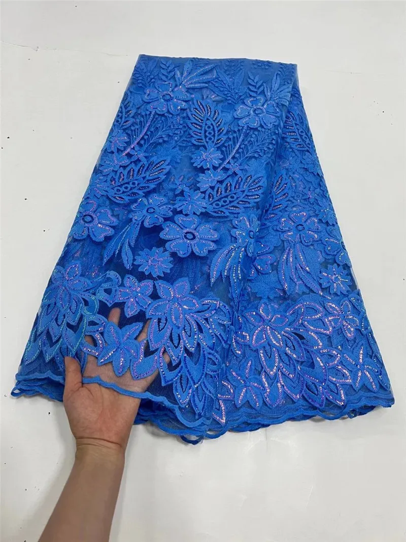 

Blue French Sequins Net Lace Fabric 2022 Fashion African Embroidered Mesh Cloth Tulle Lace Material For Nigerian Dress DN43