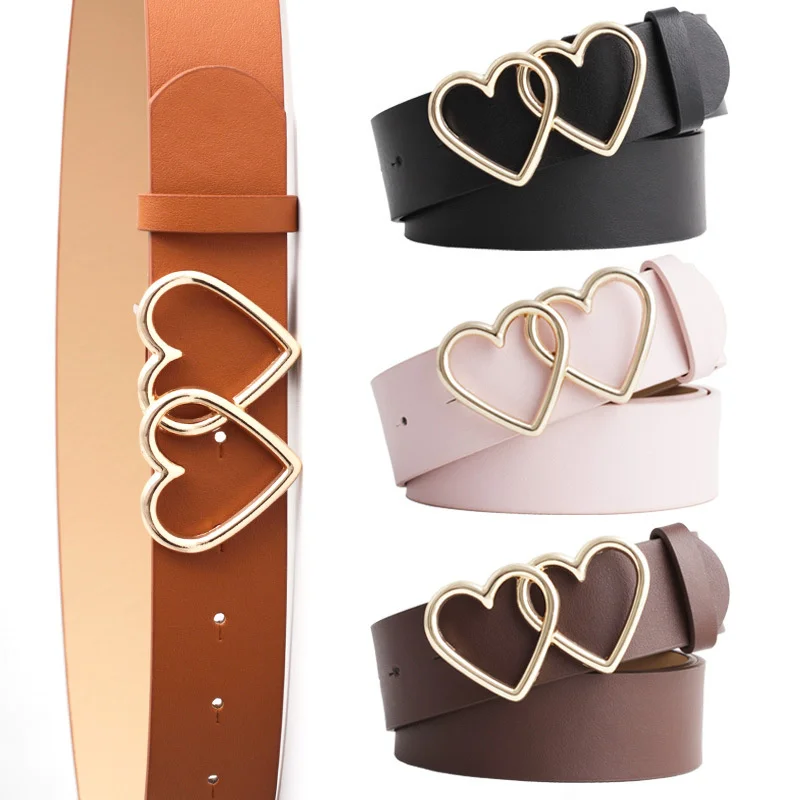 

2020 new Korean peach heart double buckle belt women's versatile decorative love buckle Jeans Belt Manufacturer straight