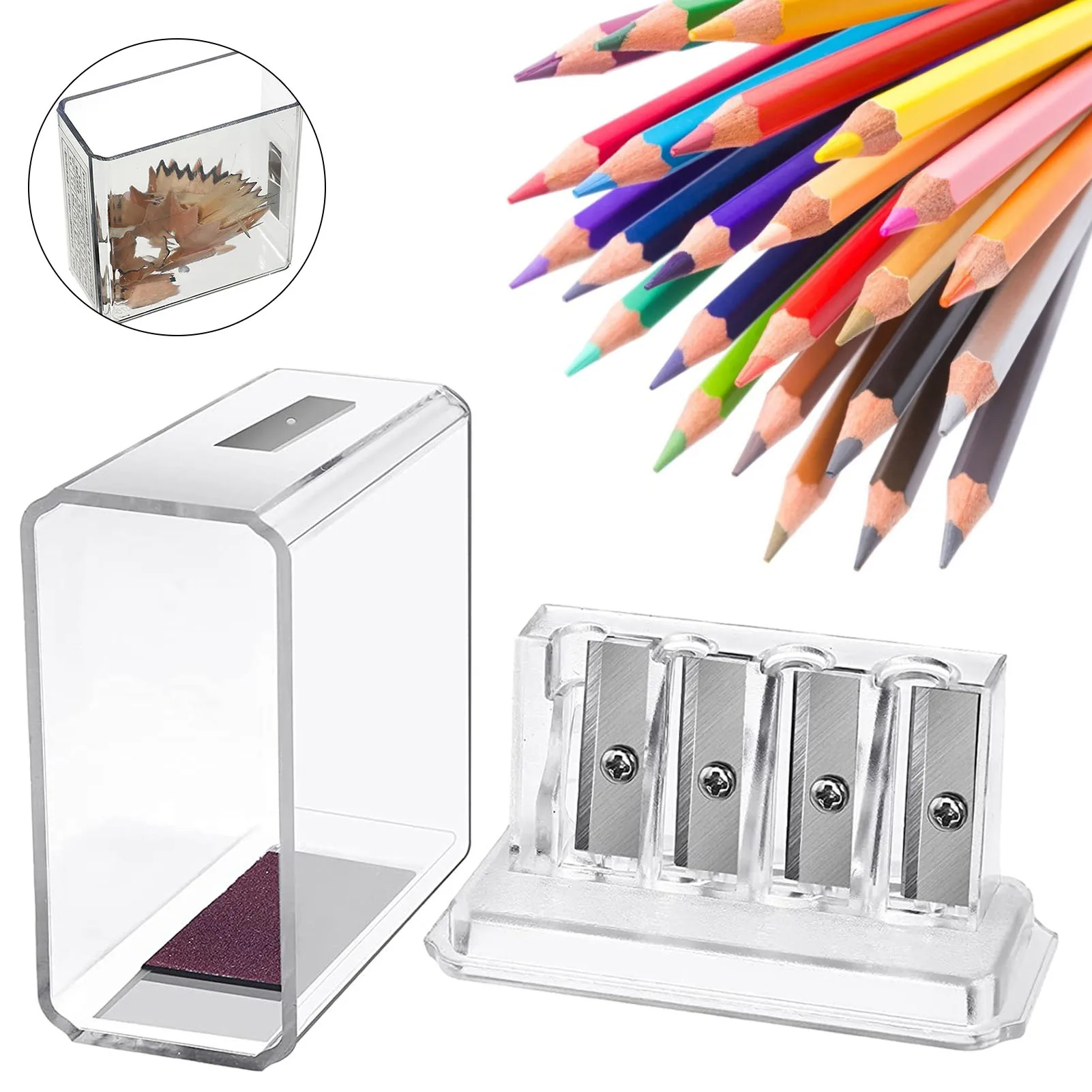 

4 Holes Sharpener Multi-functional Pencil Sharpener with Lid For Charcoal Pencil Sketch Pencils Drawing