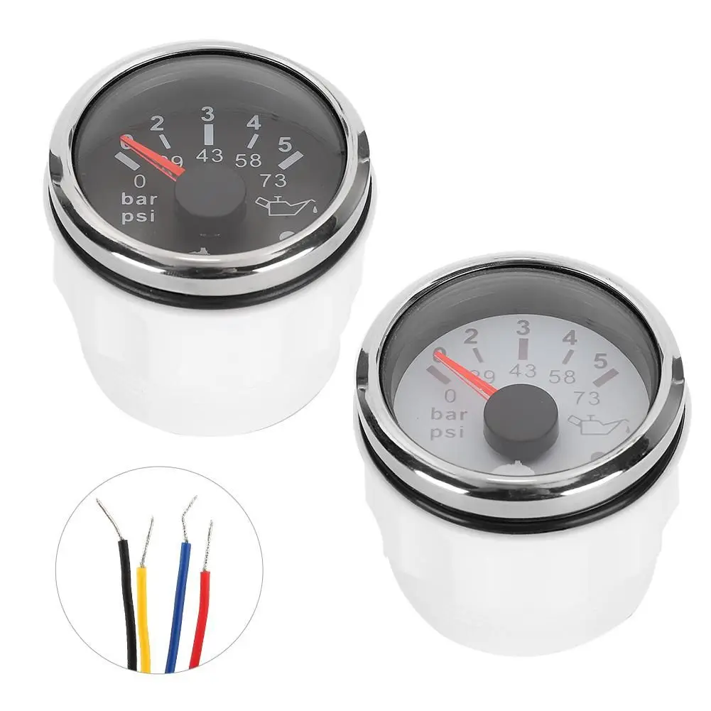 

52MM/2in IP67 Oil Pressure Gauge 0-5BAR 0-73PSI Meter with Smart Alarm for Cars/Yachts/Boats