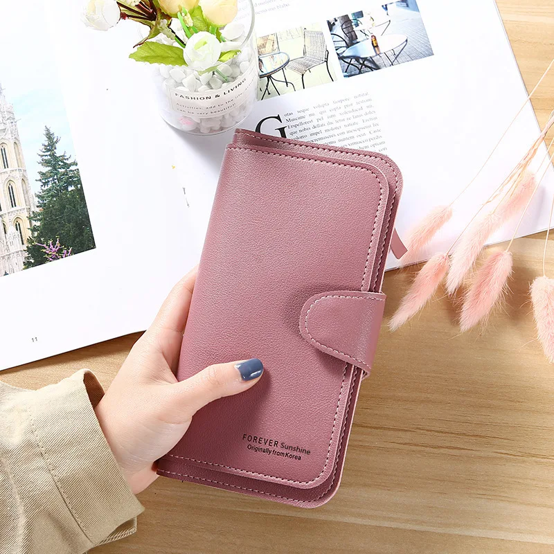 2023 new long ladies purse buckle coin purse soft card mobile phone bag hand cross-border trend wholesaleZipper buckle purse han
