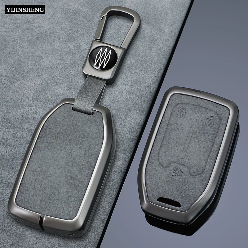 Zinc Alloy + Leather Car Key Case Cover For Chevrolet Silverado GMC Sierra 1500 2500HD 3500HD Terrain Acadia 2020 2021 2022
