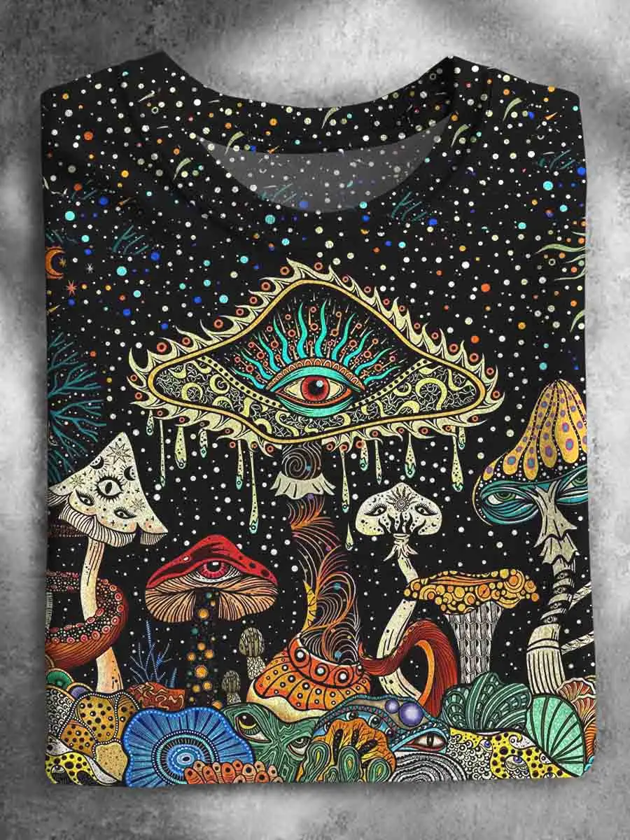 

Autumn and winter thin women's and men's short-sleeved tops T shirts Vintage Mushrooms Art Print Casual T-Shirt