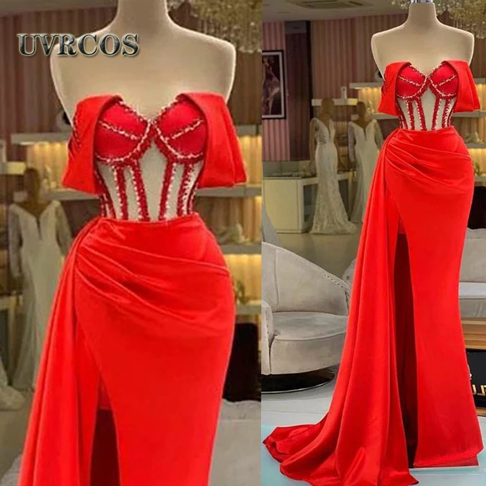 

UVRCOS Fancy Red Off Shoulder Evening Dresses Prom Graduation Women Birthday Arabric Personised Robes De Soirée Celebrity Party