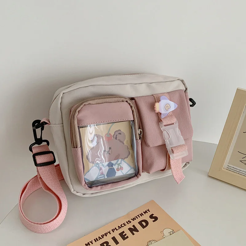 

Japanse Style Kawaii Bag Girls Student Small Nylon Bag Mutipockets Transparent Crossbody Bags Women New Shoulder Bag Bolsa Mujer