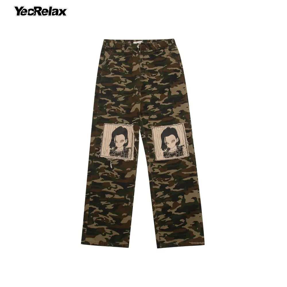 

Men Fashion Camouflage Cartoon Wide Leg Cargo Pants Trousers Sweatpants Mens Casual Designer Pants Trousers Hip Hop Streetwear