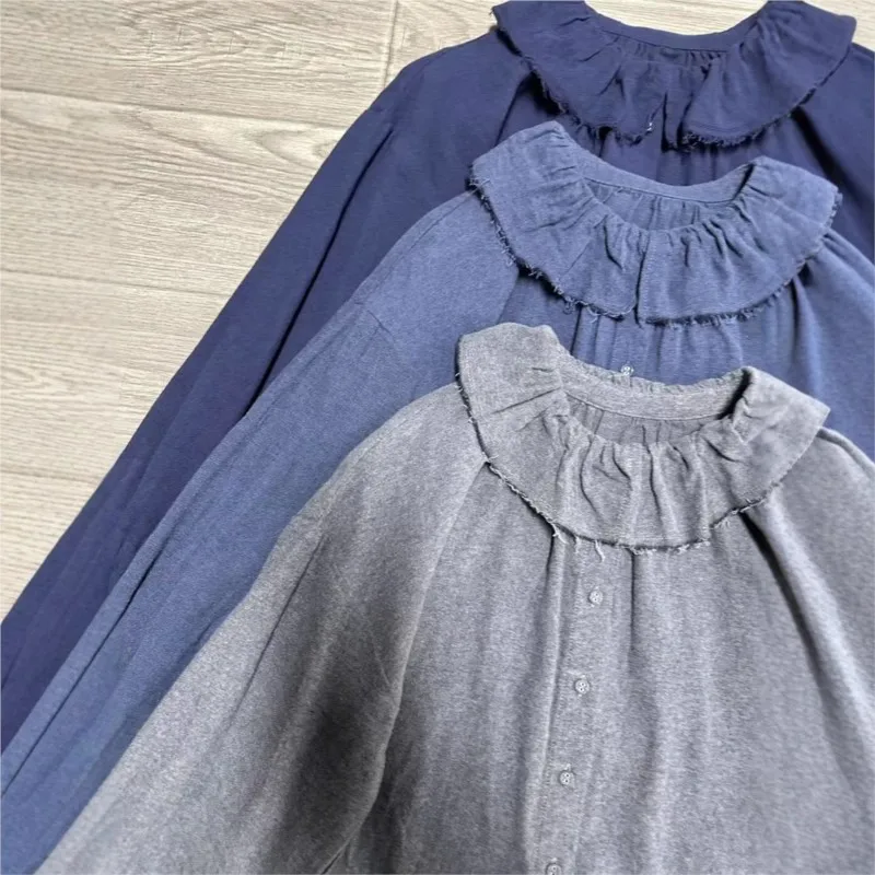 Johnature японская повседневная рубашка с длинными рукавами и кружевными лацканами