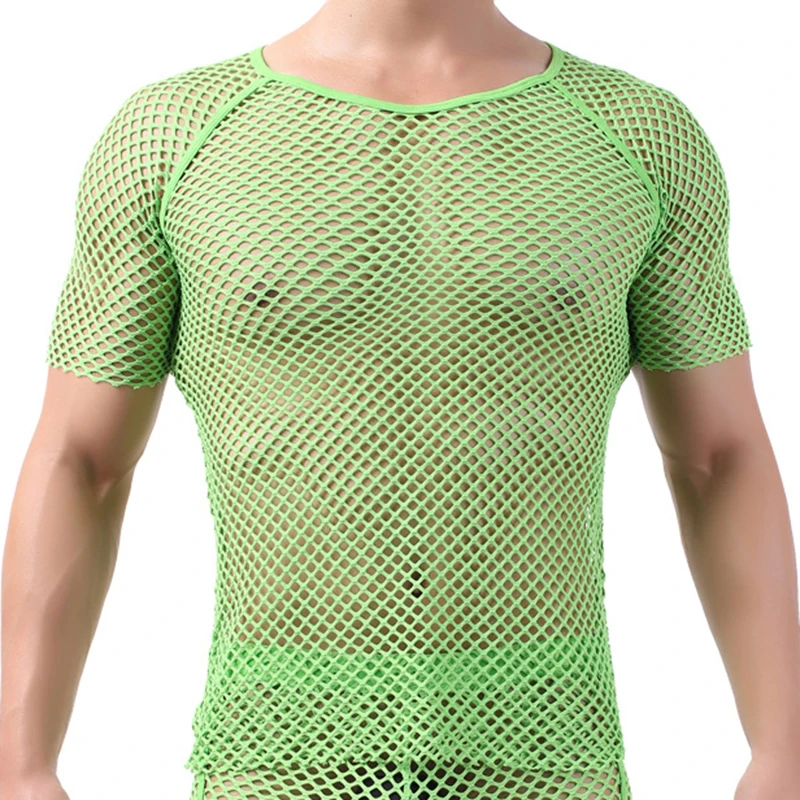 

Mens Sexy Mesh See-Through Shirts T-Shirt Short Sleeve Nightclub Sheer Tops Shirt Fashion Costume Fish Net