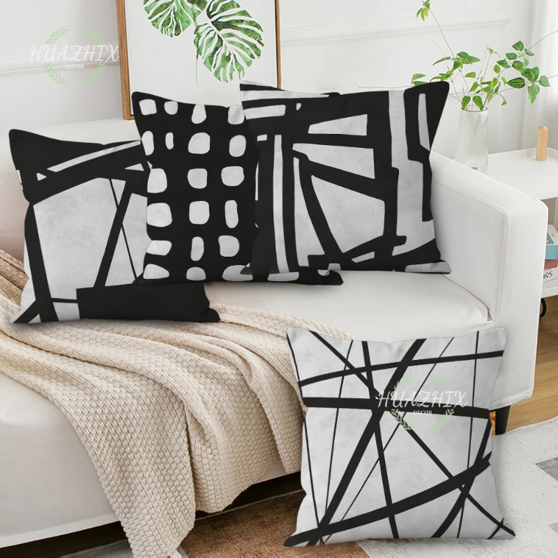

Geometric Print Peach Skin Pillowcase Black and White Line Sofa Car Cushion Cover Home Leisure Office Pillow Case Home Textile