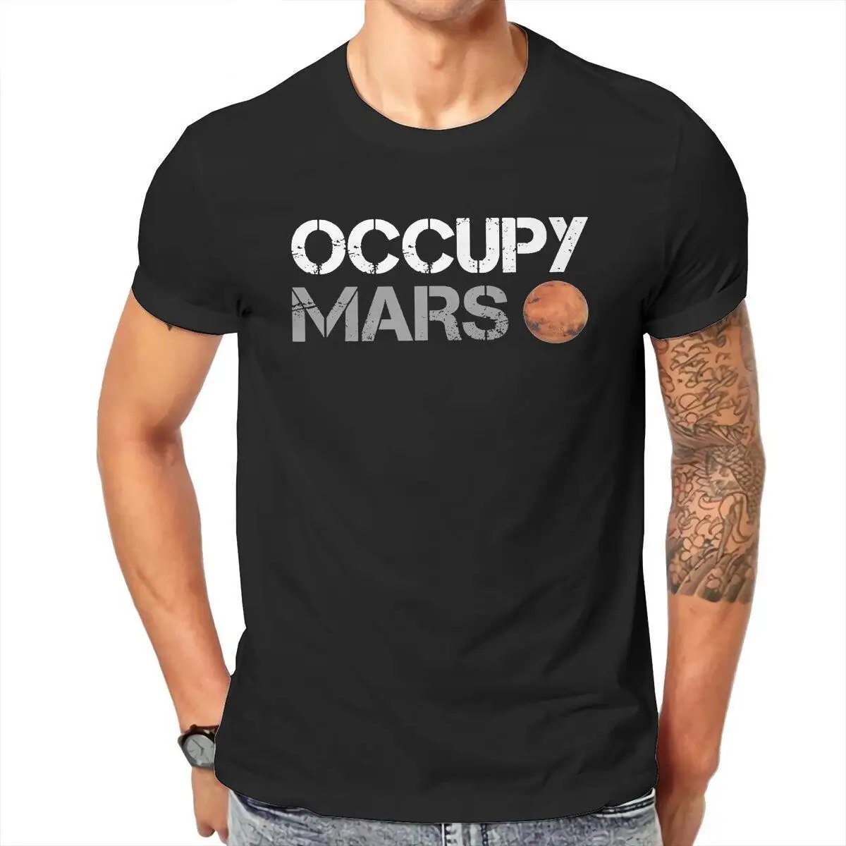 Novelty Occupy Mars Minimal Design T-Shirt for Men Crew Neck Pure Cotton T Shirt SpaceX Elon Musk Short Sleeve Tees Graphic Tops