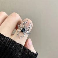 korean black crystal spider finger rings for men women fashion gothic punk insect ring party club trend hip hop jewelry