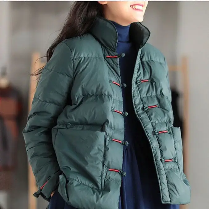 2023 Spring Autumn Women White Duck Down Jacket Thin New Coat Ladies Short Stand-Up Collar Down Coats Buttons Ladies Down M05