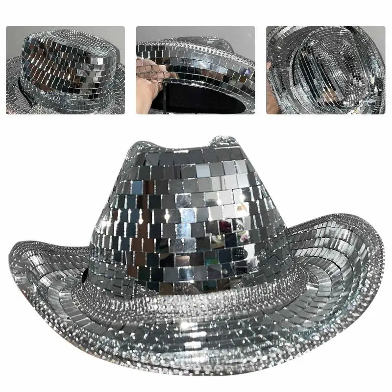 

Disco Ball Hat Glitter Disco Mirrored Hat Sequin Cowboy Hat Bachelor Stunning Party Hat for Women Men Party Dance Stage Club Bar