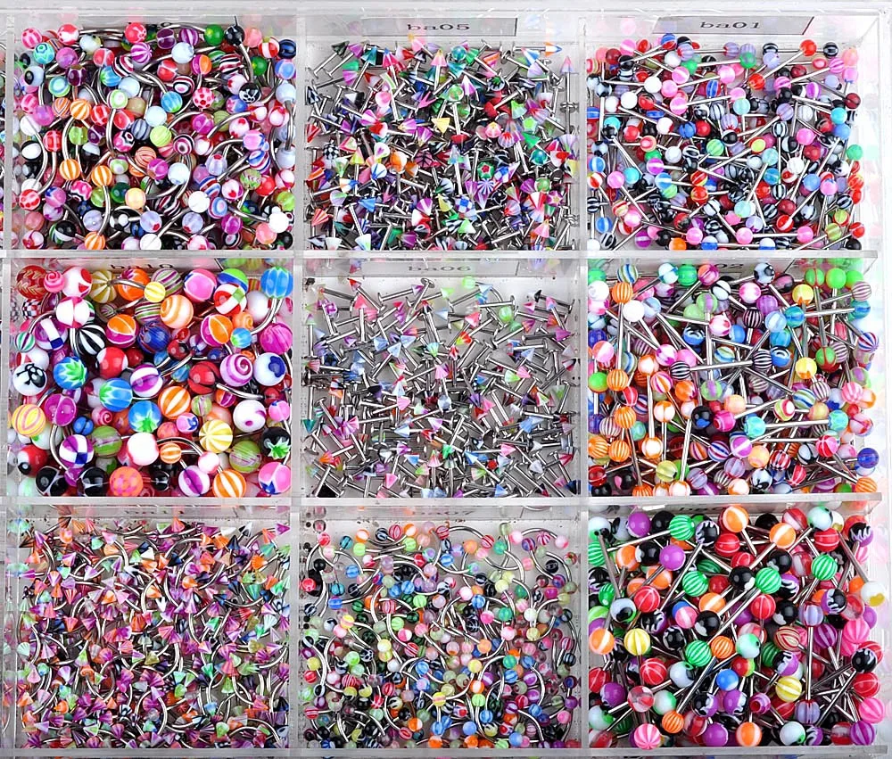 

Набор акриловых стержней для пирсинга языка из нержавеющей стали, 100 шт./лот