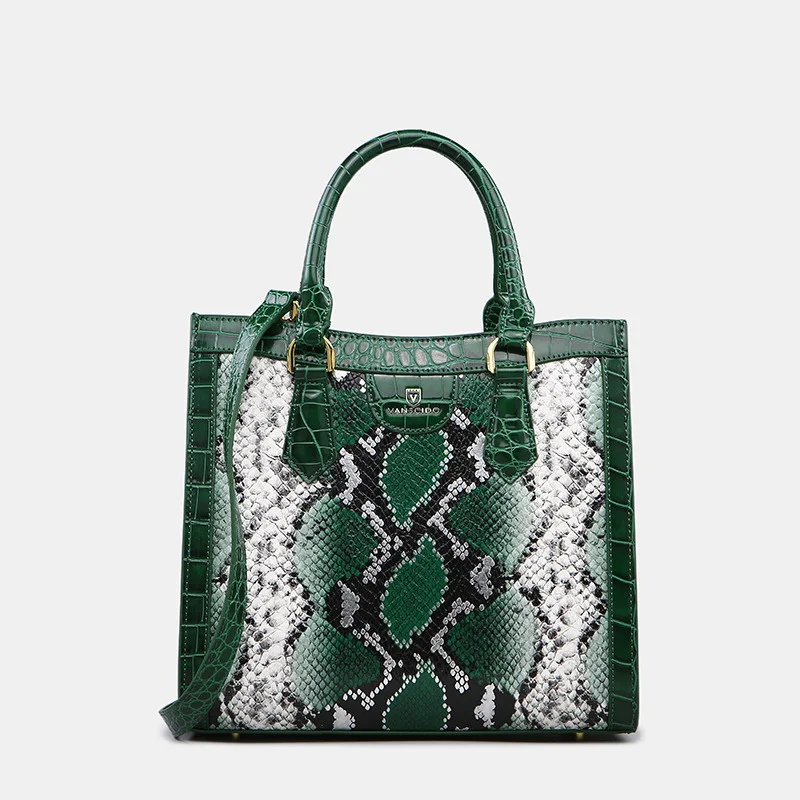 

Genuine leather snake pattern tote bag for women's handbag, new high-end color contrast single shoulder crossbody bag