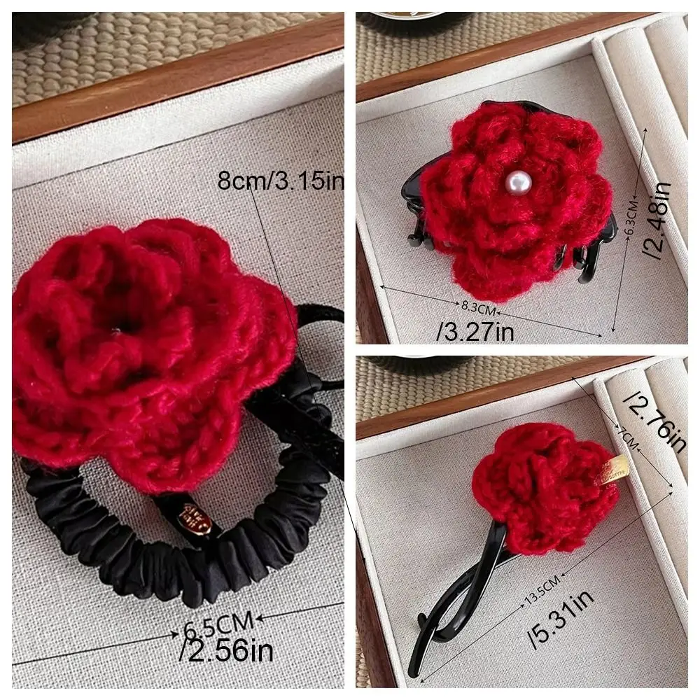 Модная вязаная роза коготь для волос 3D шерстяная веревка с цветком резинка зажим