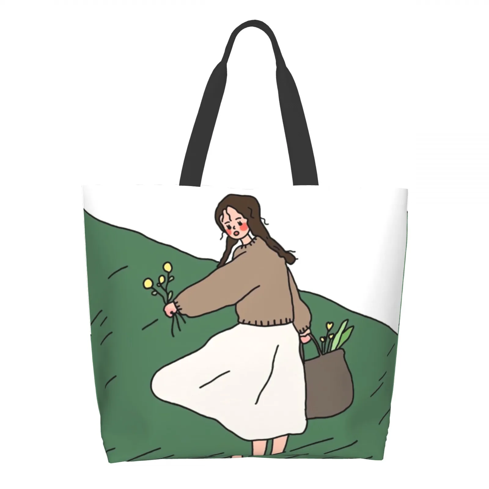 

Beautiful Girl Tote Bag Shopping School Tote Bags Large Capacity Grocery Bag Lightweight Reusable Convenient Shoulder Bag