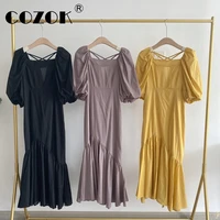 cozok japanese early autumn suit elegant puff sleeve shawl solid backless suspenders pleated dress 2022 new women 2pcs sets