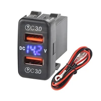new dual usb qc car socket charger 12 24v voltmeter led car accessories power adapter for toyota quick charge for mobile phone