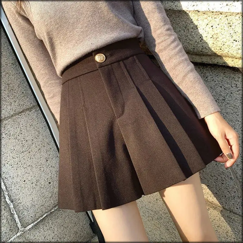 

Shorts Women Autumn Solid High Waist Warm Loose Casual Basic Office Lady Elegant All-matching Minimalist Hot Sale Vintage T424