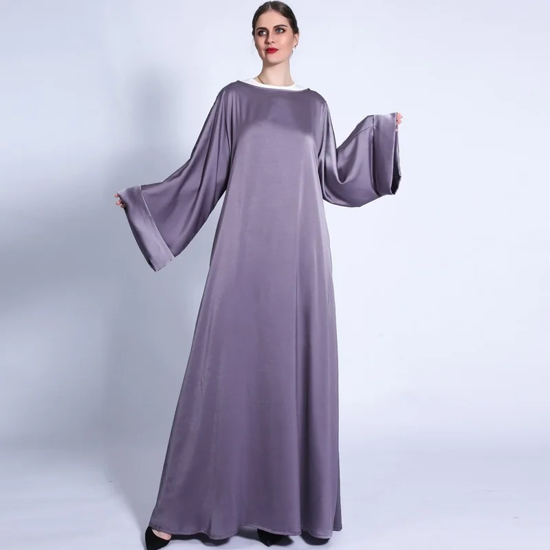 Plain Fashion Satin Abaya Maxi Dress for Women Loose Hijab Dresses Morocco Kaftan Diamonds Tassel Belt Dubai Turkey Robe Autumn