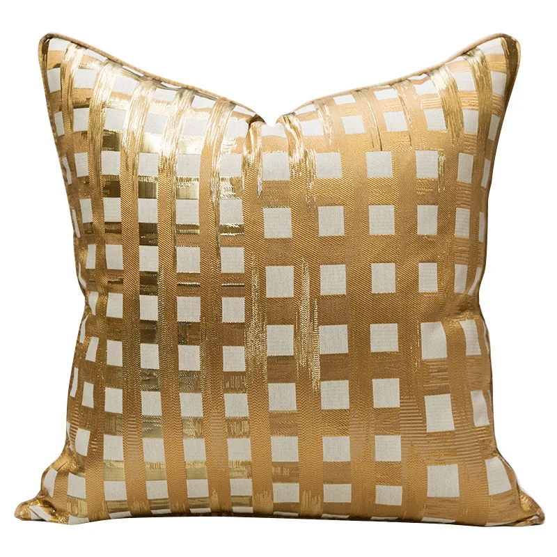 

DUNXDECO Cushion Cover Decorative Pillow Case Modern Simple Luxury Gold Check Geometric Jacquard Artistic Coussin Sofa Chair Dec