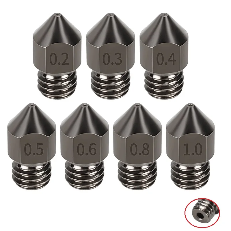 

5PCS MK8 Hardened Steel Nozzles 0.2 0.3 0.4 0.5 0.6 0.8 1.0mm M6 Thread 1.75MM Filament for 3D printers Hotend CR10 Ender3