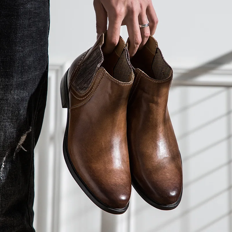 Мужские износостойкие ботинки из натуральной коровьей кожи, с острым носком