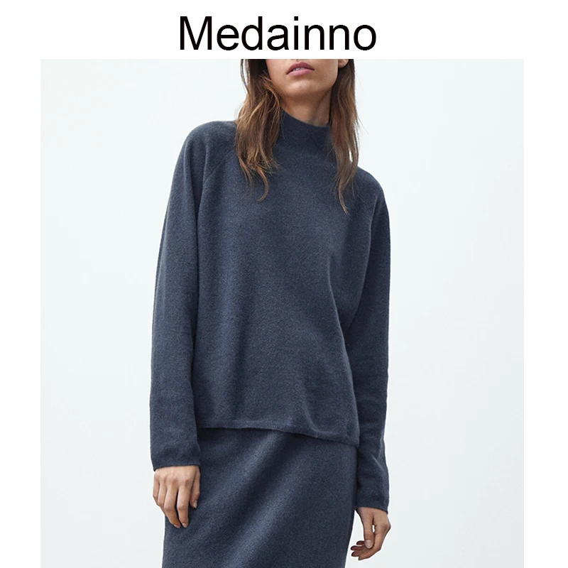 

Medainno 2022 Autumn Winter Fashion Women New Turtleneck Knitted Sweater Elegant Set Casual Solid Color Simple Tops Female Chic