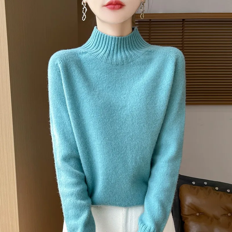 Новинка Осень-зима 2024 кашемировый свитер простая водолазка пуловер вязаный