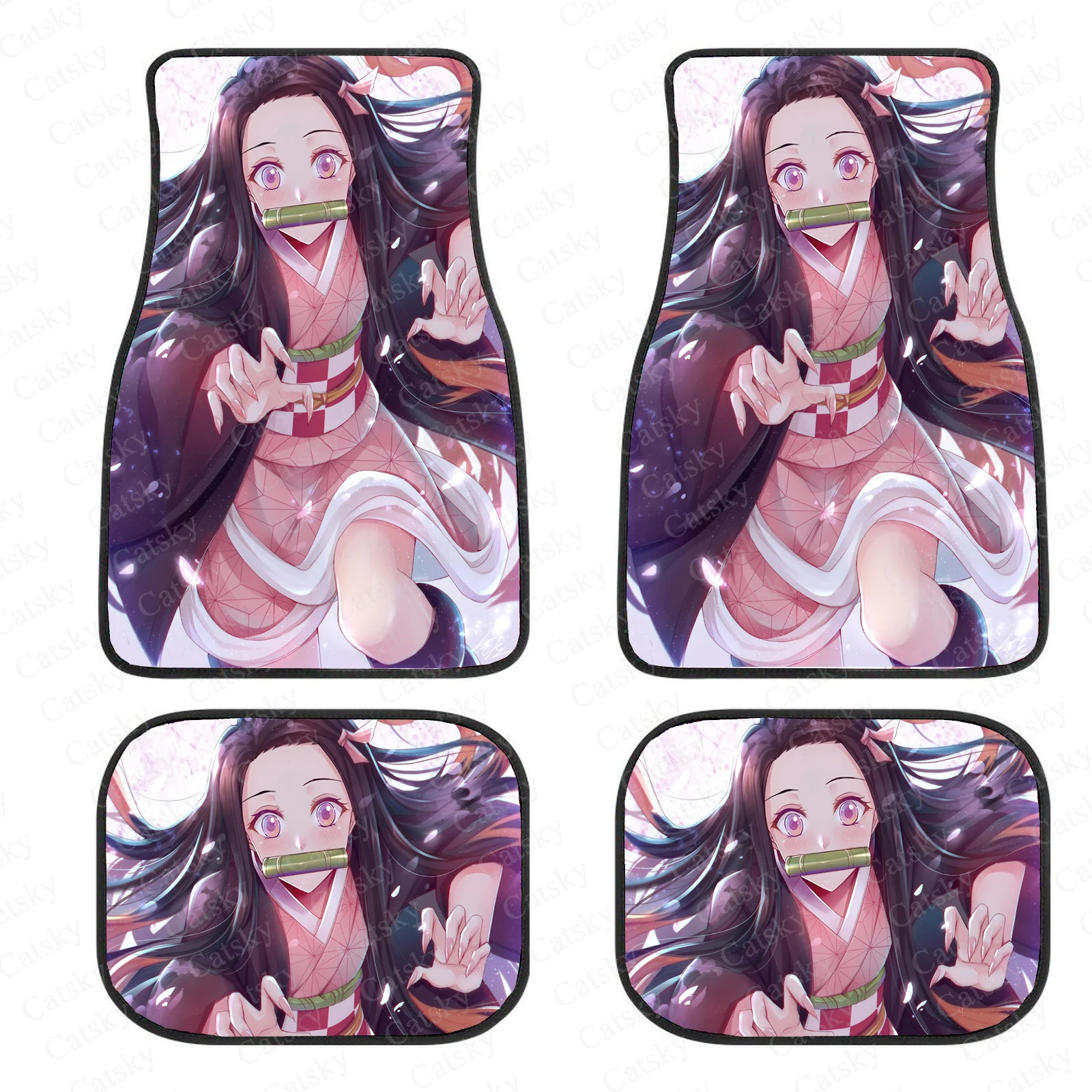 

Demon Slayer Car Mats Auto Parts Rubber Floor Mats Custom 4PCS Car interior Kamado Nezuko girl anime floor mat