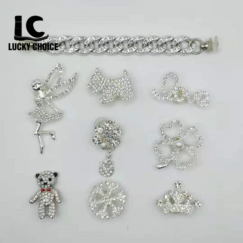 

5/10pcs Croc Charms Shoes Charm Silver Shoes Designer Croc Charms Bling Rhinestone for Gift for Clog Croc Jeans Decaration