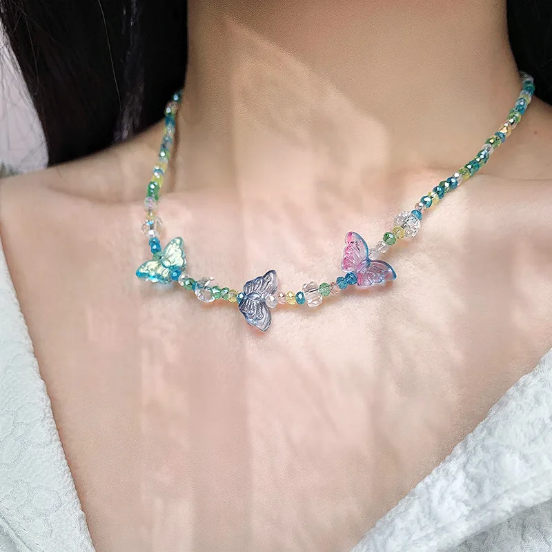 

Korean Zircon Butterfly Water Drop Choker Necklace for Women Fashion Heart Pendant Chain Statement Jewelry Wedding Party Gift