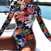 plus xl print floral one piece swimsuit women swimwear monokini long sleeve bathing suit female bodysuit surfing swim wear beach