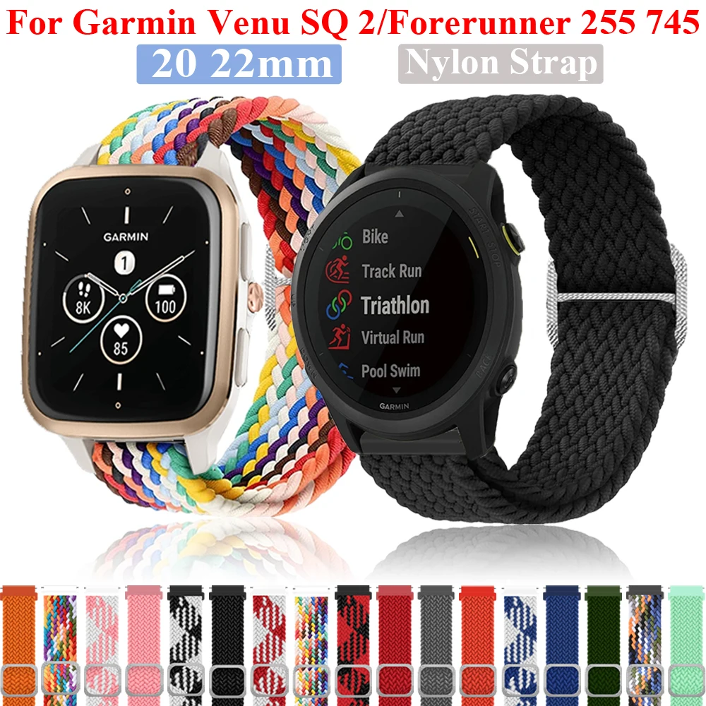 

Ремешок нейлоновый для Garmin CAME SQ 2/Forerunner 745 255/Vivoactive 3 4, ремешок для часов 20 22 мм, браслет для пришителя 2 Plus/VENU2, спортивный браслет