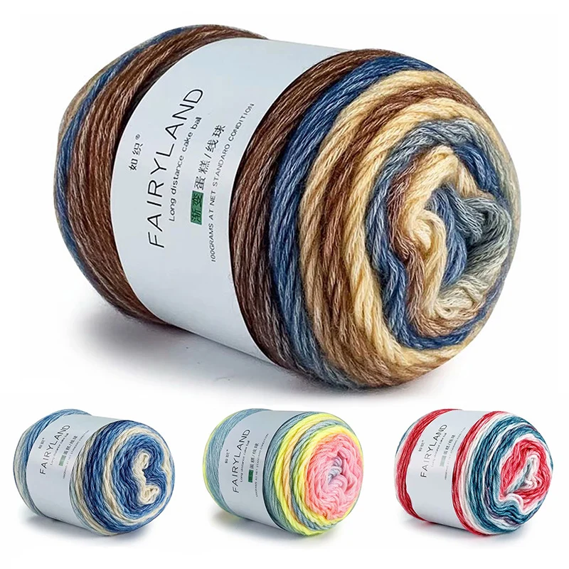 

100g Rainbow Color Hand-woven Cotton Yarn Soft Crochet Thick Yarn For Hand Knitting Warm Sweater Sofa Cushion Scarf DIY