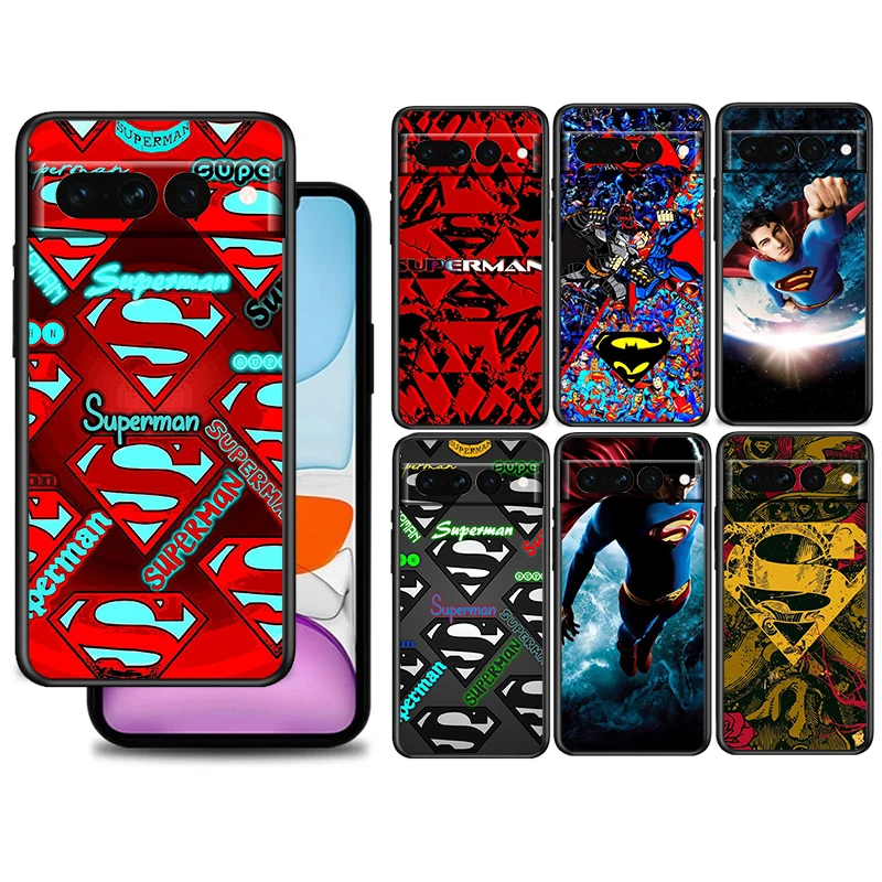 

Superman Logo Anime Hero For Google Pixel 7 6 6A 5 4 5A 4A XL Pro 5G Silicone Shockproof Soft TPU Black Phone Case Cover Fundas